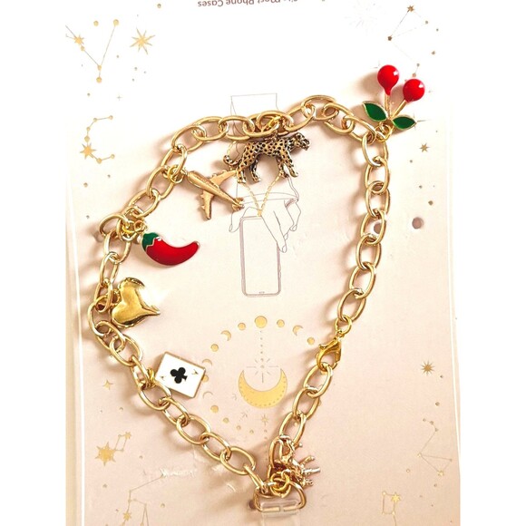 A Little Obsessed Phone Charm Bracelet Heart~tiger ~Cherry~pepper Lock n Key NEW - Picture 1 of 5